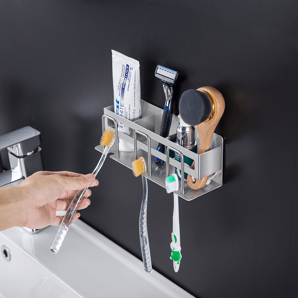 kệ bàn chải 3 ngăn Inox 304 dán tường gạch men HOBBY CD4M